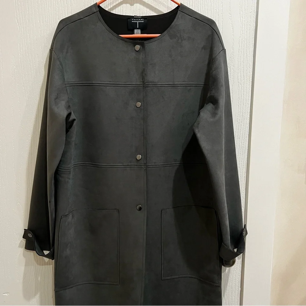 NWT Tahari Faux Suede Long Jacket Coat